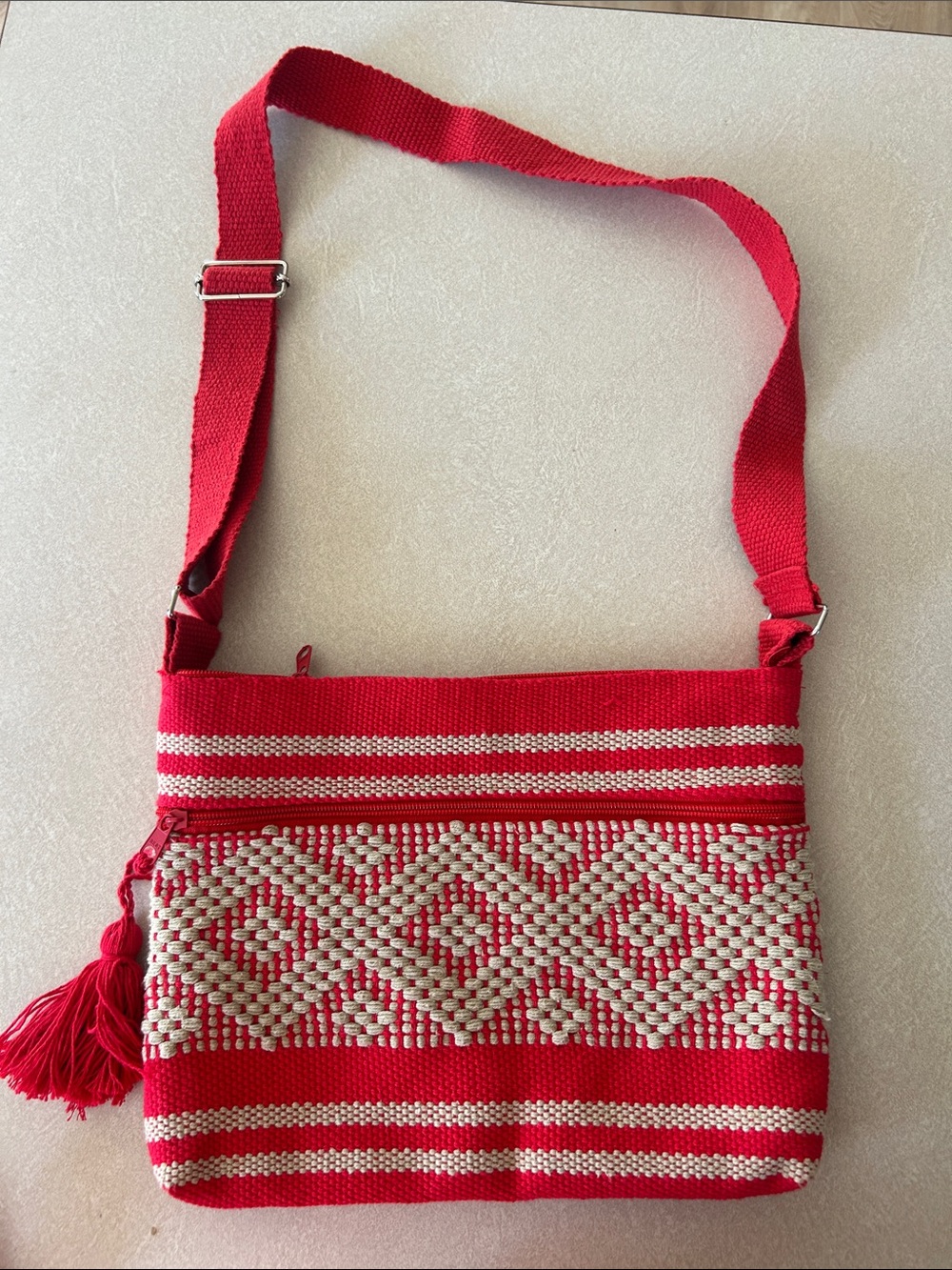 Red Woven Crossbody Bag with Tassel